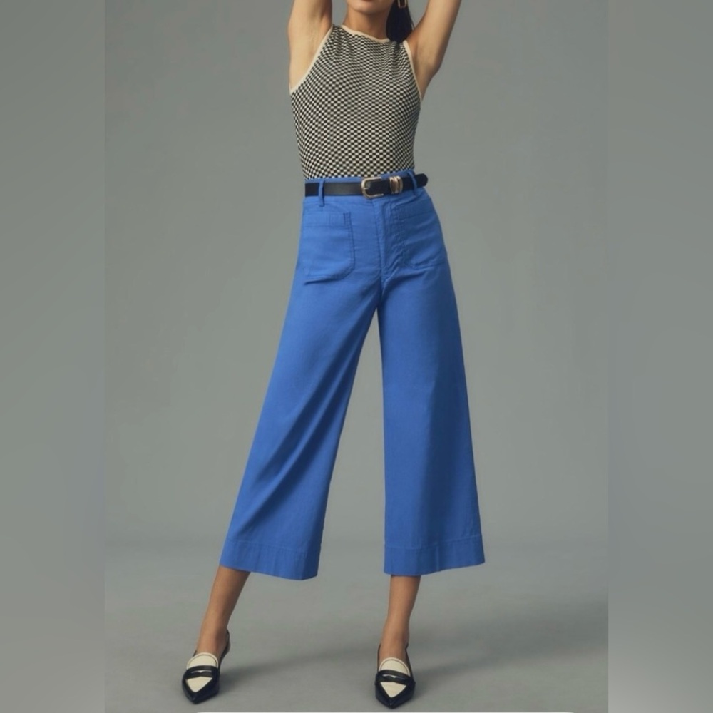 Anthropologie Maeve Blue Sea The Colette Crop Wide Leg Pant High Rise WMSZ 31 P - Picture 4 of 15